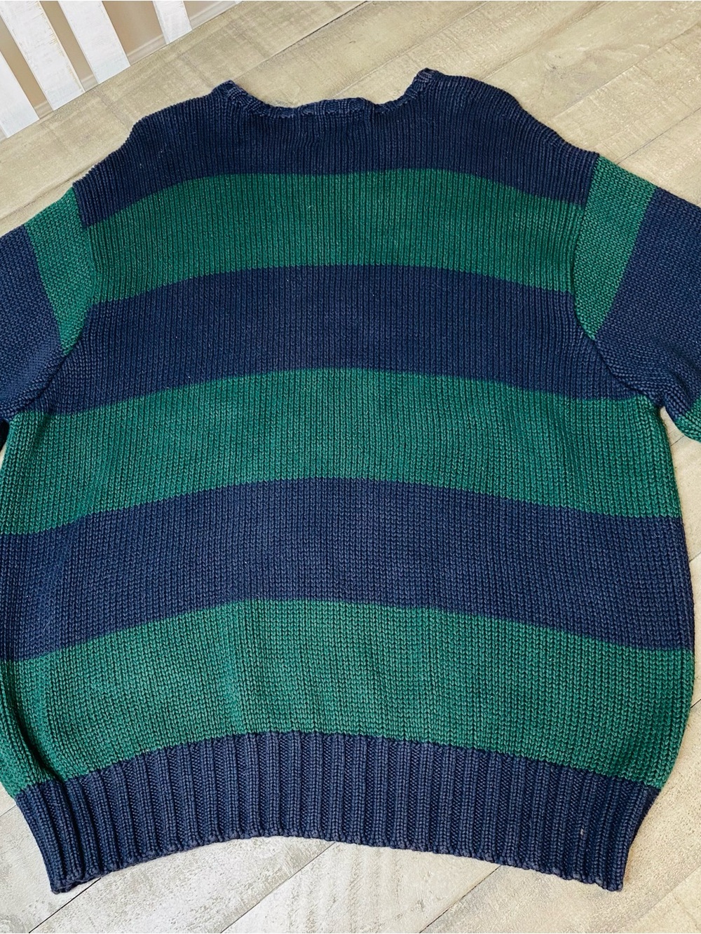 VTG 90s Polo Ralph Lauren Striped Knit Sweater Men’s Green Navy Crewneck XXL - Picture 6 of 7